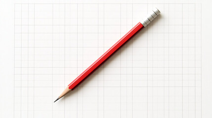 red pencil on white grid paper background  office supplies stationery  close up
