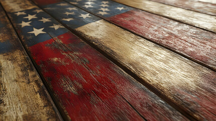 American Flag Wood Grain Texture Background - Vintage, Rustic, Patriotism