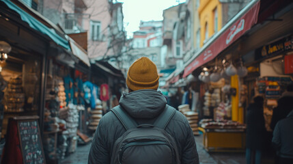 Fototapeta premium Istanbul Street Photography: Solo Traveler, Backpacker, Urban Exploration, Colorful Markets, Turkey