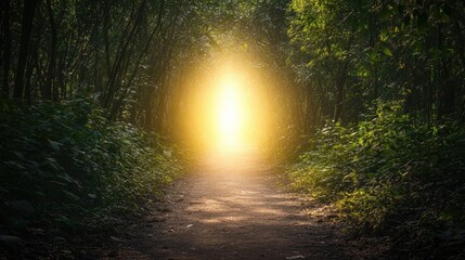 Focus point of light illuminating a path through a dark forest, showing clarity in business planning.