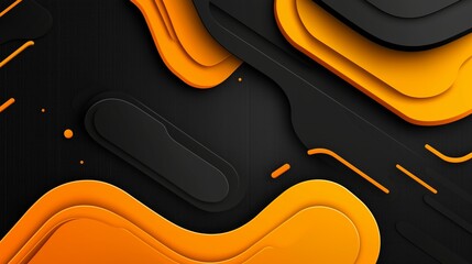 Obraz premium Abstract black and orange layered geometric background with wave-like shapes and dynamic contrast. Modern design for banner, poster, or tech branding.