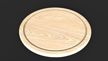 Cutting wooden board or tray isolated on black background top view. Rustic countertop of timber surface.