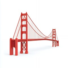 Obraz premium A red suspension bridge with white cables against a white background.