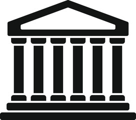 Solid black icon of a majestic building with columns, symbolizing government, authority, and institutional power
