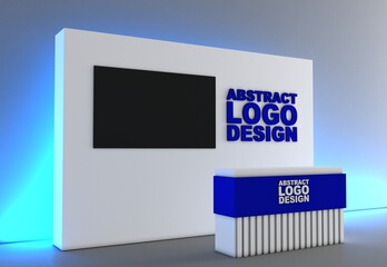 Welcome desk. Info desk, counter, event area, welcome counter mockup, registration stand. Mockup for events, exhibitions and presentations. Reception desk mockup.