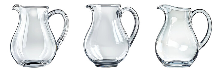 PNG Elegant Glass Pitchers Set for Home or Restaurant Use. Isolated on transparent background