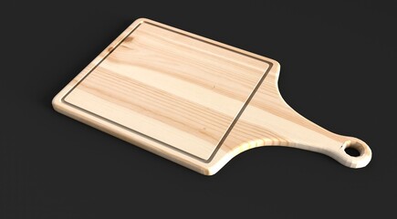 Cutting wooden board or tray isolated on black background top view. Rustic countertop of timber surface.