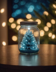 A Christmas toy in a glass jar