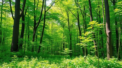 Fototapeta premium A lush green background filled with vibrant leaves on a tree, sustainable, forest