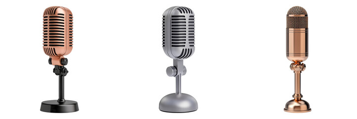 Fototapeta premium Exploring the Art of Audio Vintage Microphones Showcasing Timeless Design and Craftsmanship