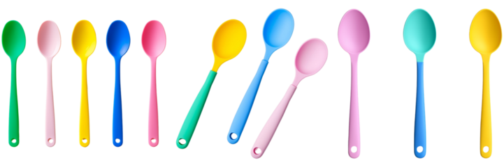 Colorful Collection of Plastic Spoons in Vibrant Shades for Culinary Use and Decoration