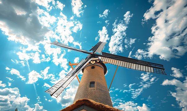windmill in the sky and stormy sky