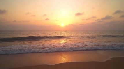 Obraz premium Abstract Beach Sunset with Warm Golden Sands and Sky Transitioning from Orange to Purple, Evoking Relaxation and Harmony