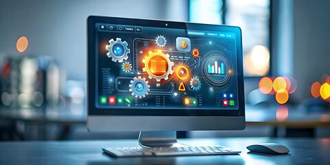 Macro Close Up SEO Optimization Tools Computer Screen Digital Marketing Network Intelligence Copy Space Photo Stock Concept