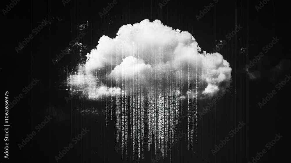Poster white background digital cloud icon with security encryption code overlay