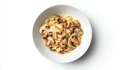 Obraz premium White bowl with champignons, isolated on white, top view