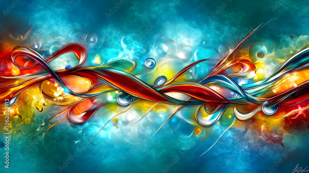 Poster a vibrant abstract artwork featuring dynamic swirling colors and fluid patterns, evoking energy and 