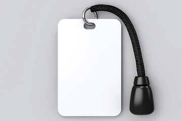 Blank White Tag with Black Lanyard and Metal Ring