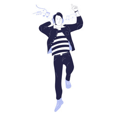 happy,young,asian,man,listening,music with headphone dancing,jumping,isolated