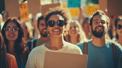 Diverse Group of People Holding Signs About Climate Change During a Global Protest. Generative AI