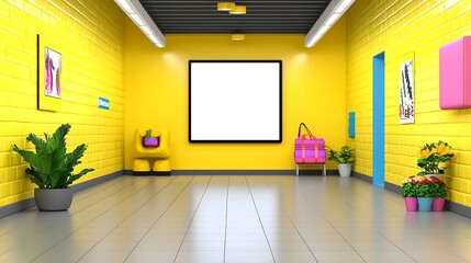 Yellow Subway Station Interior Design with Plants