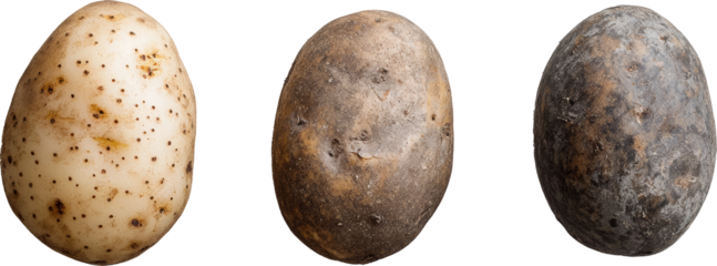 Three potatoes on transparent background, food variety concept