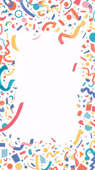 Festive Confetti and Ribbon Background with Blank Space in Center