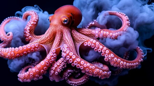 Octopus in smoke, cephalopod, sea creature, marine life, underwater, ocean