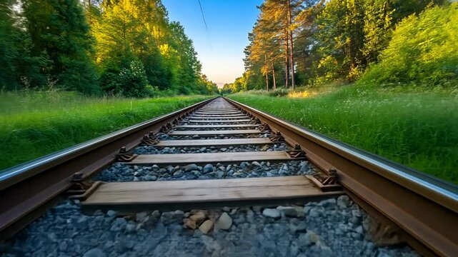 Train Tracks Leading Into the Forest, railroad tracks, railway, trees, nature, green