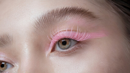Obraz premium Playful Pink Mascara, Soft Minimalism: A close-up shot of an eye with soft pink mascara, creating a playful yet gentle look