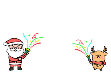 クラッカーを鳴らすサンタクロースとトナカイのイラスト素材