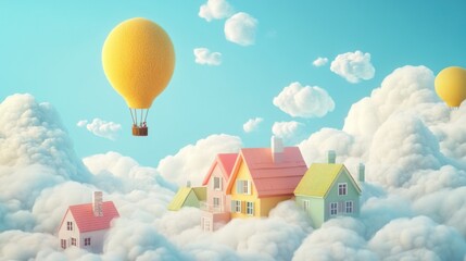 Fototapeta premium A Dreamy Flight Over a Cloud Village