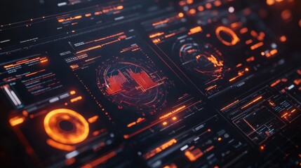 Futuristic user interface with HUD elements. 3d rendering toned image.