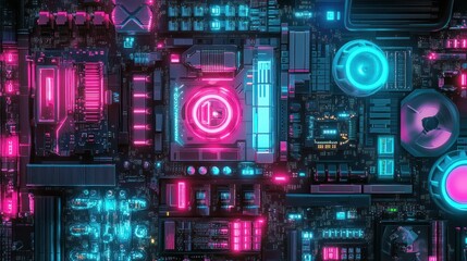 Fototapeta premium Neon Motherboard