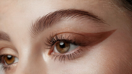 Obraz premium stylish minimalism, Light Brown mascara: a close-up shot of an eye adorned with vibrant Light Brown mascara on naturally long lashes