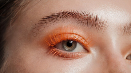Fototapeta premium stylish minimalism, LightSalmon mascara: a close-up shot of an eye adorned with vibrant LightSalmon mascara on naturally long lashes