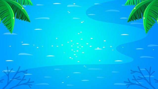 Blue Ocean Background, Coconut Leaves on Top