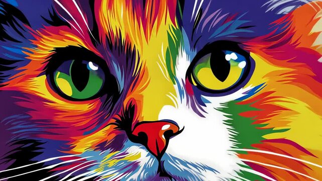 Colorful Cat Portrait, vibrant, animal, feline, pet, eyes