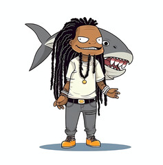 Child with shark behind 