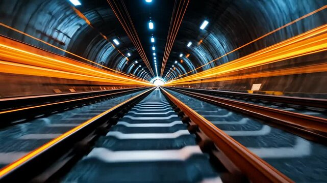 Train Tracks In Tunnel With Motion Blur, speed, fast, travel, journey, transportation