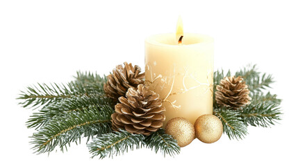 Warm candlelight and rustic pine cones on festive plaid, a cozy holiday scene cozy