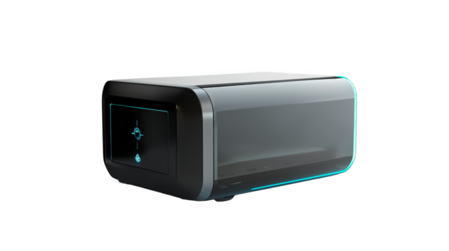 Modern gray printer against a striking blue and green backdrop, enhance your office efficiency with seamless printing technology