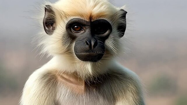 Portrait of a Grey Langur Monkey, Primate, Close-up, Animal, Wildlife, Nature