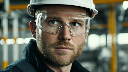 Industrial worker in safety gear, hard hat, safety glasses, protective eyewear, construction worker, factory worker