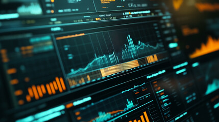 Fototapeta premium Dynamic data visualization displays trends and analytics on a modern interface at night
