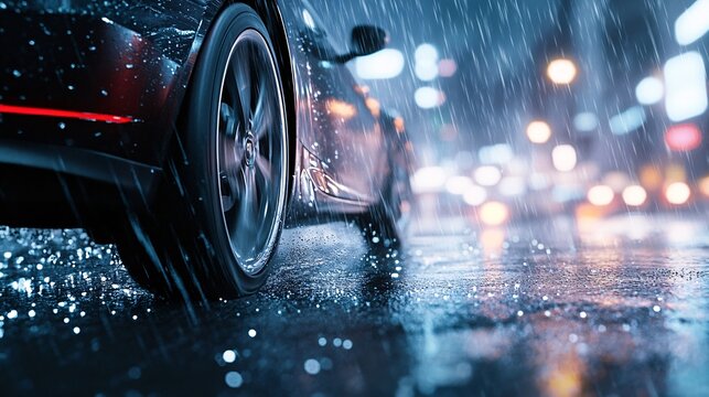 Dynamic City Scene with Cars and Rain Effects