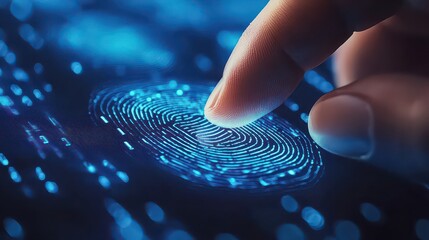 Fingerprints Scan. Digital fingerprint scanning for user authentication. Technology protection against cyber threats.