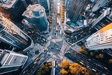 Aerial View of Busy City Intersection