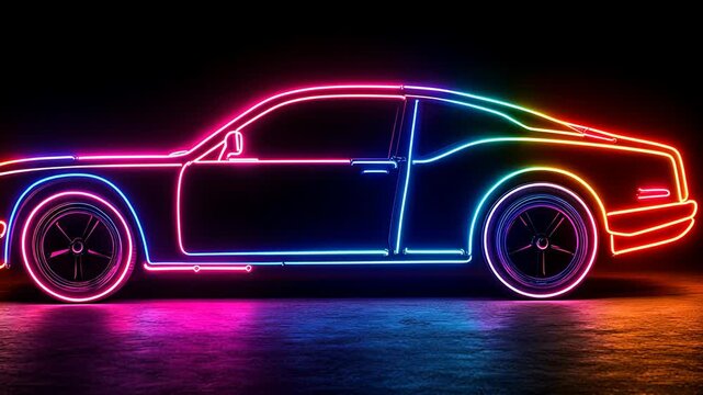Neon Car Outline, silhouette, sports car, muscle car, classic car, vintage car