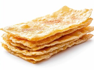 Crispy golden brown Thai roti flatbread served with rich sweet condensed milk and sugar a traditional and delicious street food snack isolated on a clean white background